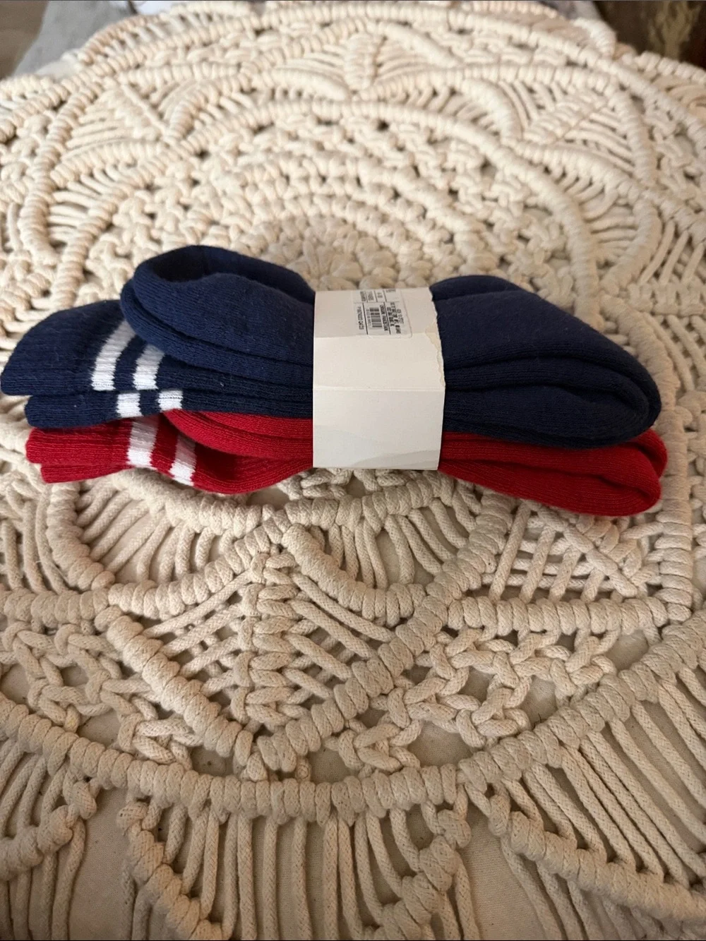 Old Navy Red Crew Socks with White Double Stripes